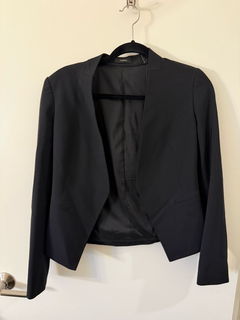 Theory Black Open-Front Cropped Blazer